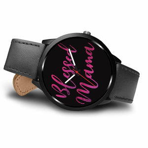 Blessed Mama Black Background Pink Lettering